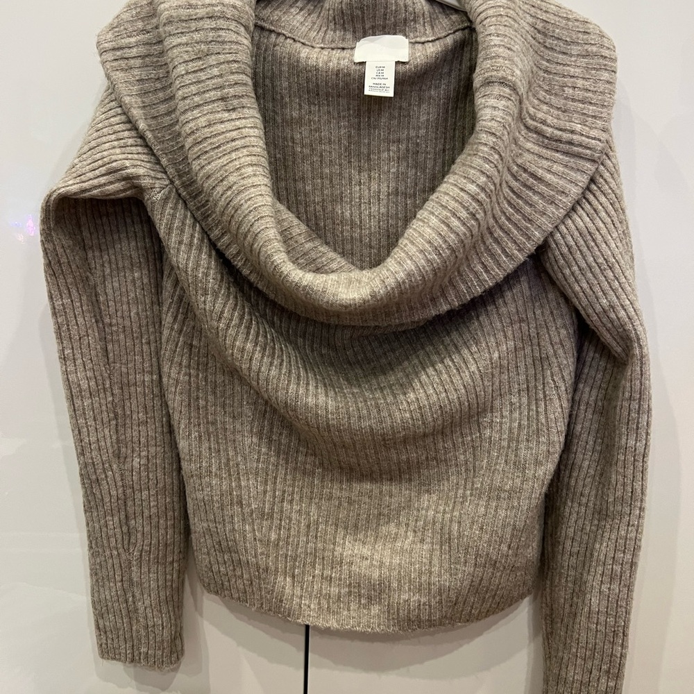 H&M Ribbed Cowl Neck Sweater - Gray/Brown
